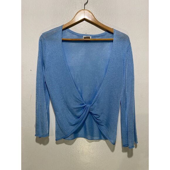 George Y2K crop cardigan VTG blue close mesh bell sleeves fairy casual women M - Picture 1 of 4